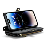 For iPhone 14 Pro Leather Case CASEME C36 Zipper Multiple Card Slots Phone Cover with Straps