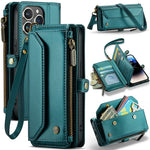 For iPhone 14 Pro Leather Case CASEME C36 Zipper Multiple Card Slots Phone Cover with Straps