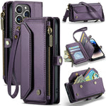 For iPhone 14 Pro Leather Case CASEME C36 Zipper Multiple Card Slots Phone Cover with Straps