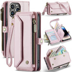For iPhone 14 Pro Leather Case CASEME C36 Zipper Multiple Card Slots Phone Cover with Straps