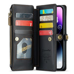 For iPhone 14 Pro Max Leather Case CASEME C36 Zipper Multiple Card Slots Phone Cover with Straps