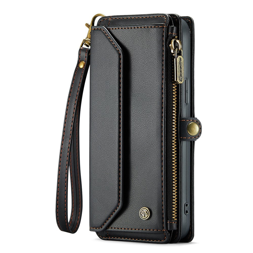 For iPhone 15 Plus Leather Case CASEME C36 Zipper Multiple Card Slots Phone Cover with Straps
