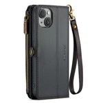 For iPhone 15 Plus Leather Case CASEME C36 Zipper Multiple Card Slots Phone Cover with Straps