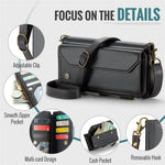For iPhone 15 Plus Leather Case CASEME C36 Zipper Multiple Card Slots Phone Cover with Straps