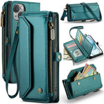 For iPhone 15 Plus Leather Case CASEME C36 Zipper Multiple Card Slots Phone Cover with Straps