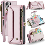 For iPhone 15 Plus Leather Case CASEME C36 Zipper Multiple Card Slots Phone Cover with Straps