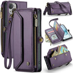 For iPhone 15 Plus Leather Case CASEME C36 Zipper Multiple Card Slots Phone Cover with Straps
