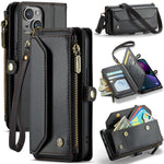 For iPhone 13 Leather Case CASEME C36 Zipper Multiple Card Slots Phone Cover with Straps