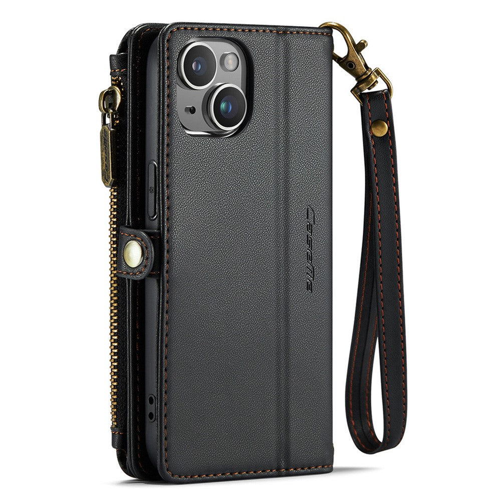 For iPhone 13 Leather Case CASEME C36 Zipper Multiple Card Slots Phone Cover with Straps