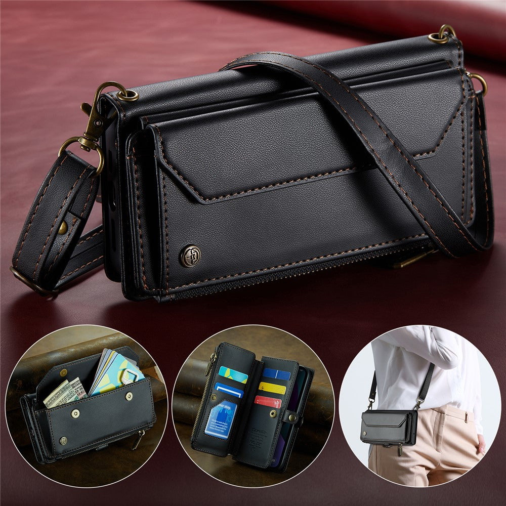 For iPhone 13 Leather Case CASEME C36 Zipper Multiple Card Slots Phone Cover with Straps