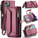 For iPhone 13 Leather Case CASEME C36 Zipper Multiple Card Slots Phone Cover with Straps