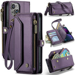 For iPhone 13 Leather Case CASEME C36 Zipper Multiple Card Slots Phone Cover with Straps