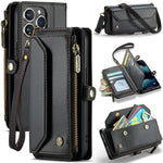 For iPhone 13 Pro Leather Case CASEME C36 Zipper Multiple Card Slots Phone Cover with Straps