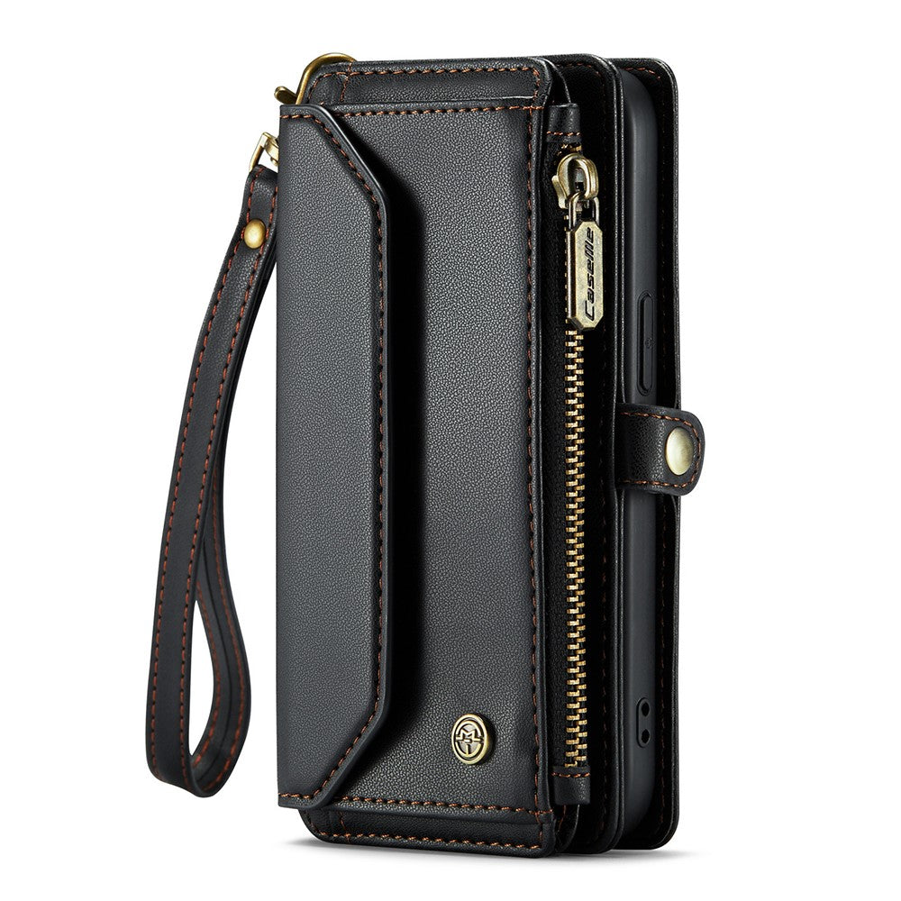 For iPhone 13 Pro Leather Case CASEME C36 Zipper Multiple Card Slots Phone Cover with Straps