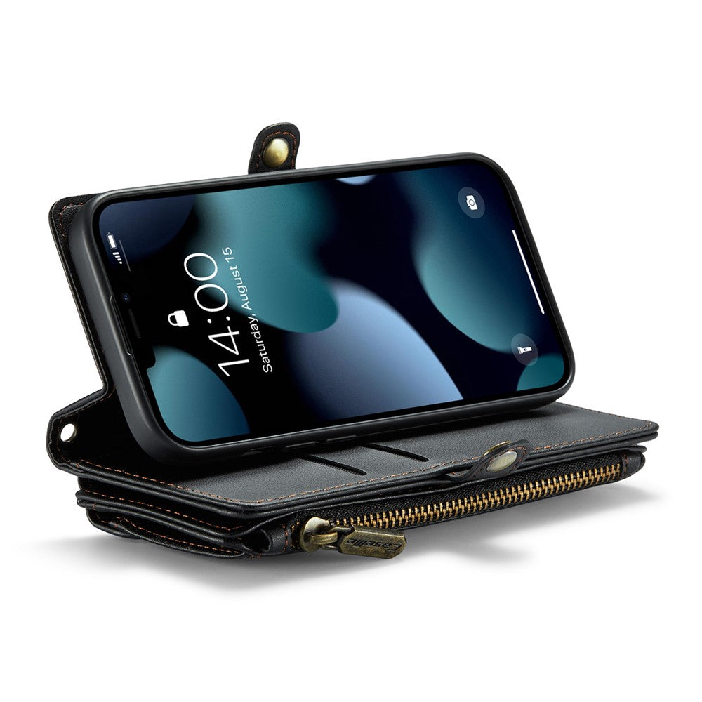 For iPhone 13 Pro Leather Case CASEME C36 Zipper Multiple Card Slots Phone Cover with Straps