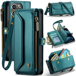 For iPhone 13 Pro Leather Case CASEME C36 Zipper Multiple Card Slots Phone Cover with Straps