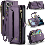For iPhone 13 Pro Leather Case CASEME C36 Zipper Multiple Card Slots Phone Cover with Straps