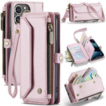 For iPhone 13 Pro Leather Case CASEME C36 Zipper Multiple Card Slots Phone Cover with Straps