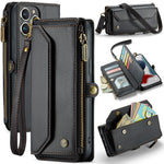 For iPhone 13 Pro Max Leather Case CASEME C36 Zipper Multiple Card Slots Phone Cover with Straps