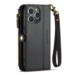For iPhone 13 Pro Max Leather Case CASEME C36 Zipper Multiple Card Slots Phone Cover with Straps