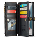 For iPhone 13 Pro Max Leather Case CASEME C36 Zipper Multiple Card Slots Phone Cover with Straps