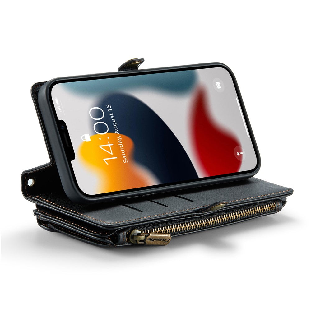 For iPhone 13 Pro Max Leather Case CASEME C36 Zipper Multiple Card Slots Phone Cover with Straps
