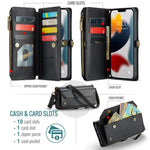 For iPhone 13 Pro Max Leather Case CASEME C36 Zipper Multiple Card Slots Phone Cover with Straps