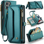 For iPhone 13 Pro Max Leather Case CASEME C36 Zipper Multiple Card Slots Phone Cover with Straps