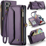 For iPhone 13 Pro Max Leather Case CASEME C36 Zipper Multiple Card Slots Phone Cover with Straps