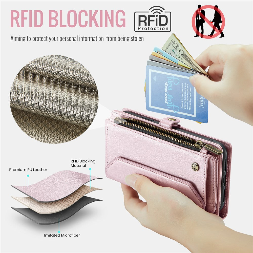For iPhone 11 Pro Max Leather Case CASEME C36 Zipper Multiple Card Slots Phone Cover with Straps