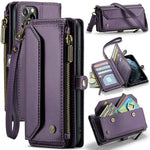 For iPhone 11 Pro Max Leather Case CASEME C36 Zipper Multiple Card Slots Phone Cover with Straps