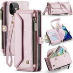 For iPhone 12 mini Leather Case CASEME C36 Zipper Multiple Card Slots Phone Cover with Straps