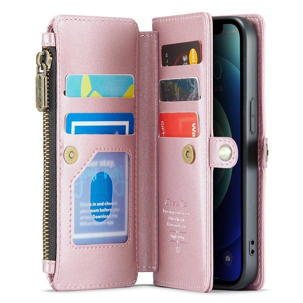 For iPhone 12 mini Leather Case CASEME C36 Zipper Multiple Card Slots Phone Cover with Straps
