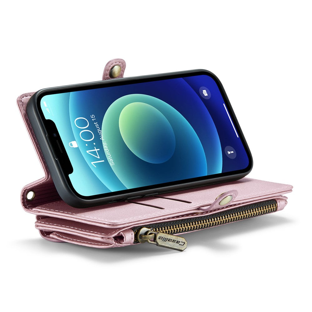 For iPhone 12 mini Leather Case CASEME C36 Zipper Multiple Card Slots Phone Cover with Straps