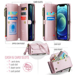 For iPhone 12 mini Leather Case CASEME C36 Zipper Multiple Card Slots Phone Cover with Straps