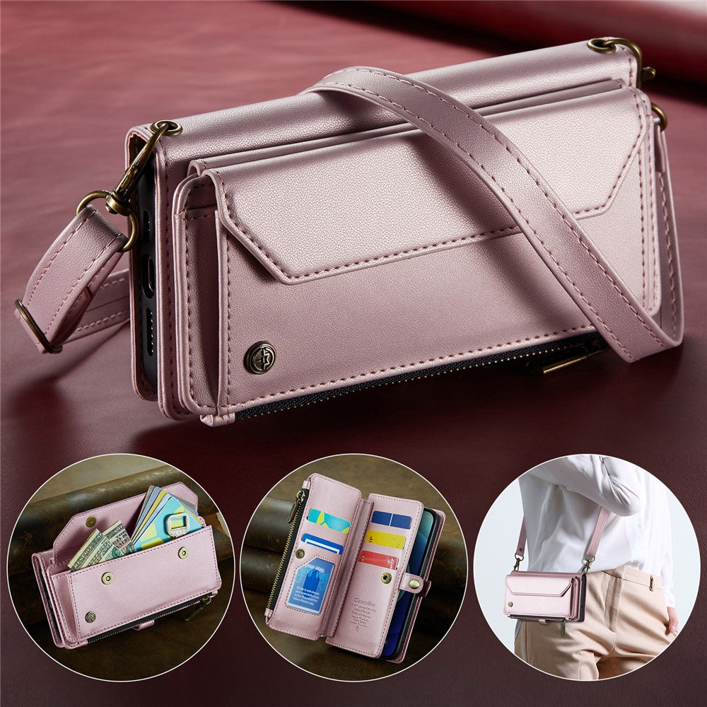For iPhone 12 mini Leather Case CASEME C36 Zipper Multiple Card Slots Phone Cover with Straps