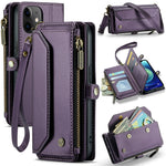 For iPhone 12 mini Leather Case CASEME C36 Zipper Multiple Card Slots Phone Cover with Straps