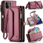 For iPhone 12 mini Leather Case CASEME C36 Zipper Multiple Card Slots Phone Cover with Straps