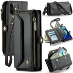 For iPhone 12 mini Leather Case CASEME C36 Zipper Multiple Card Slots Phone Cover with Straps