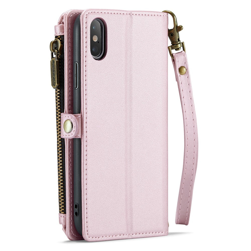 For iPhone XS Max Leather Case CASEME C36 Zipper Multiple Card Slots Phone Cover with Straps