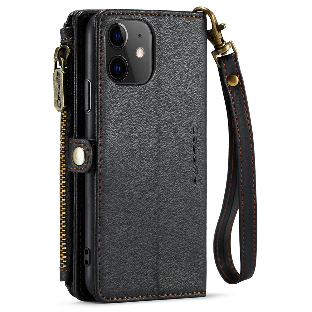 For iPhone 11 Leather Case CASEME C36 Zipper Multiple Card Slots Phone Cover with Straps