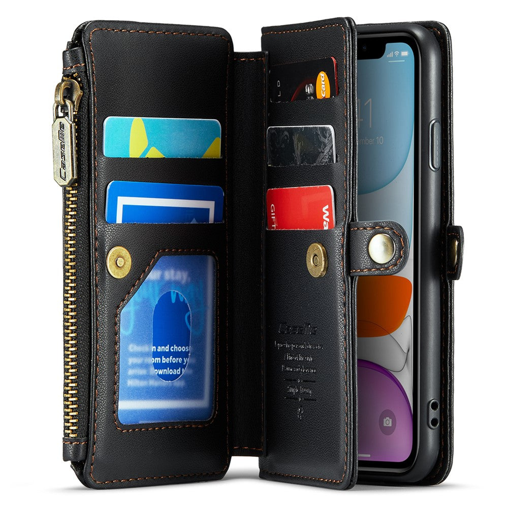 For iPhone 11 Leather Case CASEME C36 Zipper Multiple Card Slots Phone Cover with Straps