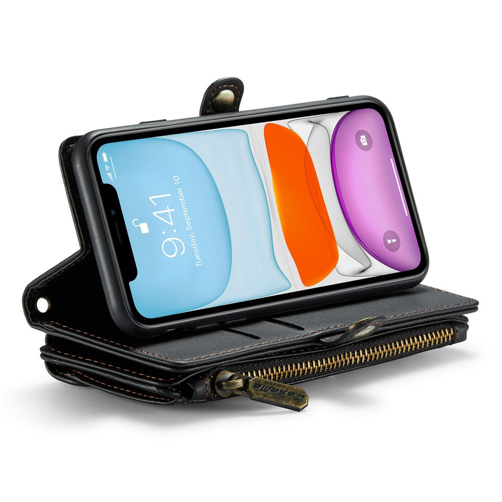 For iPhone 11 Leather Case CASEME C36 Zipper Multiple Card Slots Phone Cover with Straps
