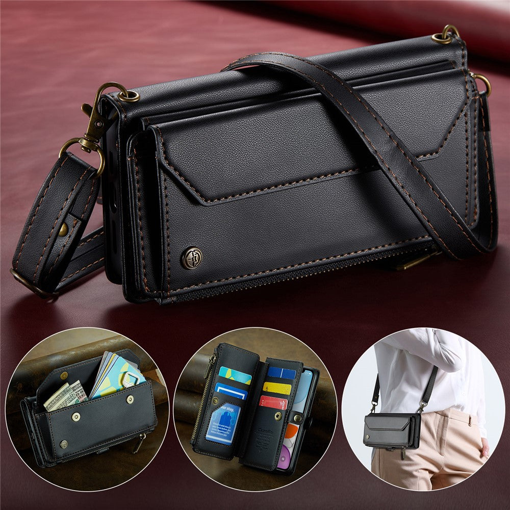 For iPhone 11 Leather Case CASEME C36 Zipper Multiple Card Slots Phone Cover with Straps