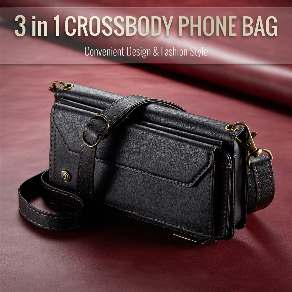 For iPhone 11 Leather Case CASEME C36 Zipper Multiple Card Slots Phone Cover with Straps