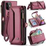 For iPhone 11 Leather Case CASEME C36 Zipper Multiple Card Slots Phone Cover with Straps
