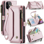 For iPhone 11 Leather Case CASEME C36 Zipper Multiple Card Slots Phone Cover with Straps