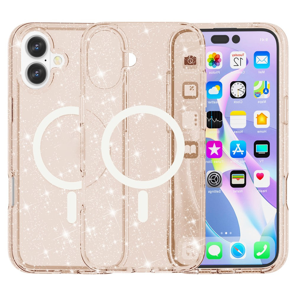 For iPhone 16 Case Compatible with MagSafe Sparkly Glitter PC+TPU Phone Cover