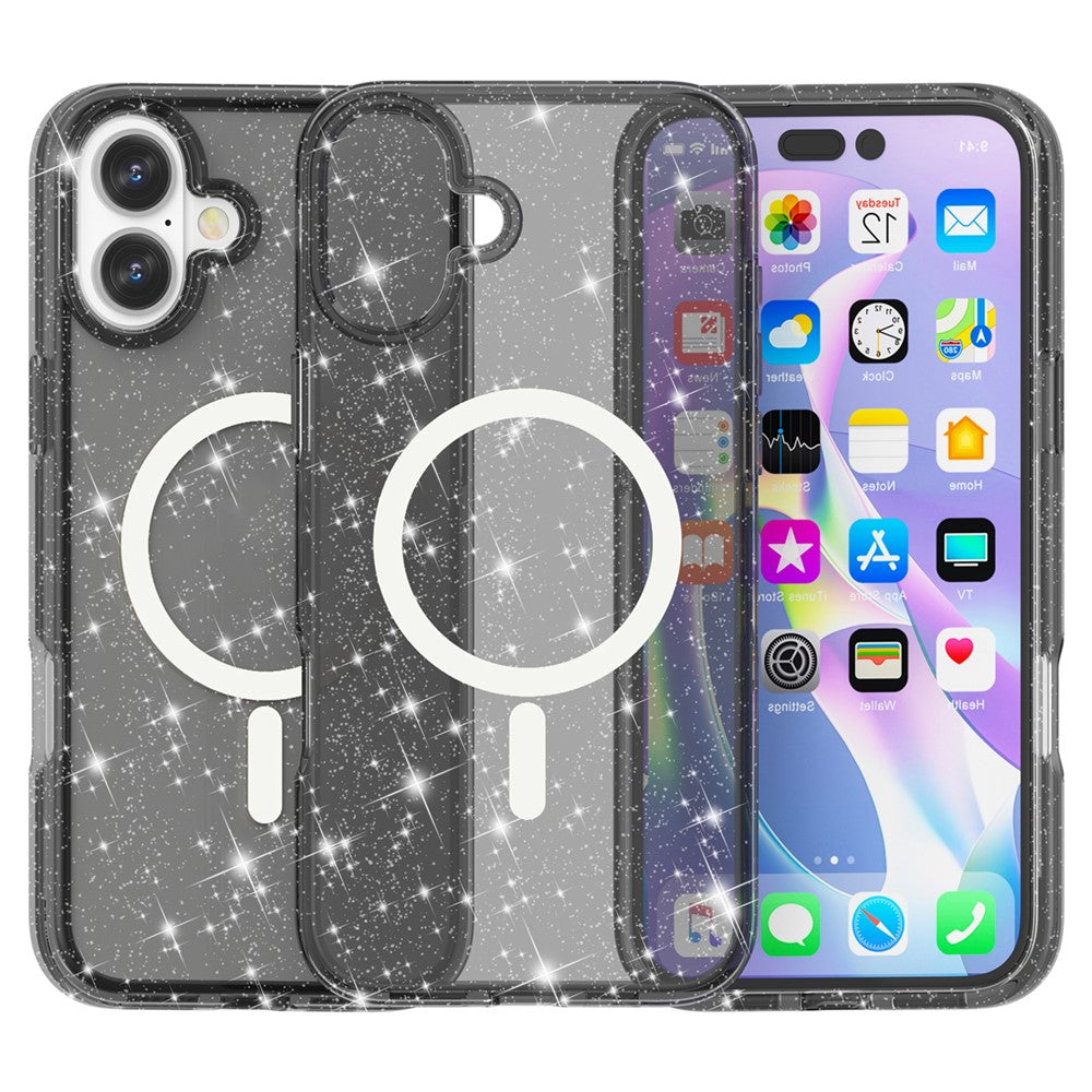 For iPhone 16 Case Compatible with MagSafe Sparkly Glitter PC+TPU Phone Cover