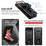 For Samsung Galaxy Z Flip4 5G Shockproof Phone Cover Slide Camera Protection PC + TPU Ring Holder Kickstand with Lanyard